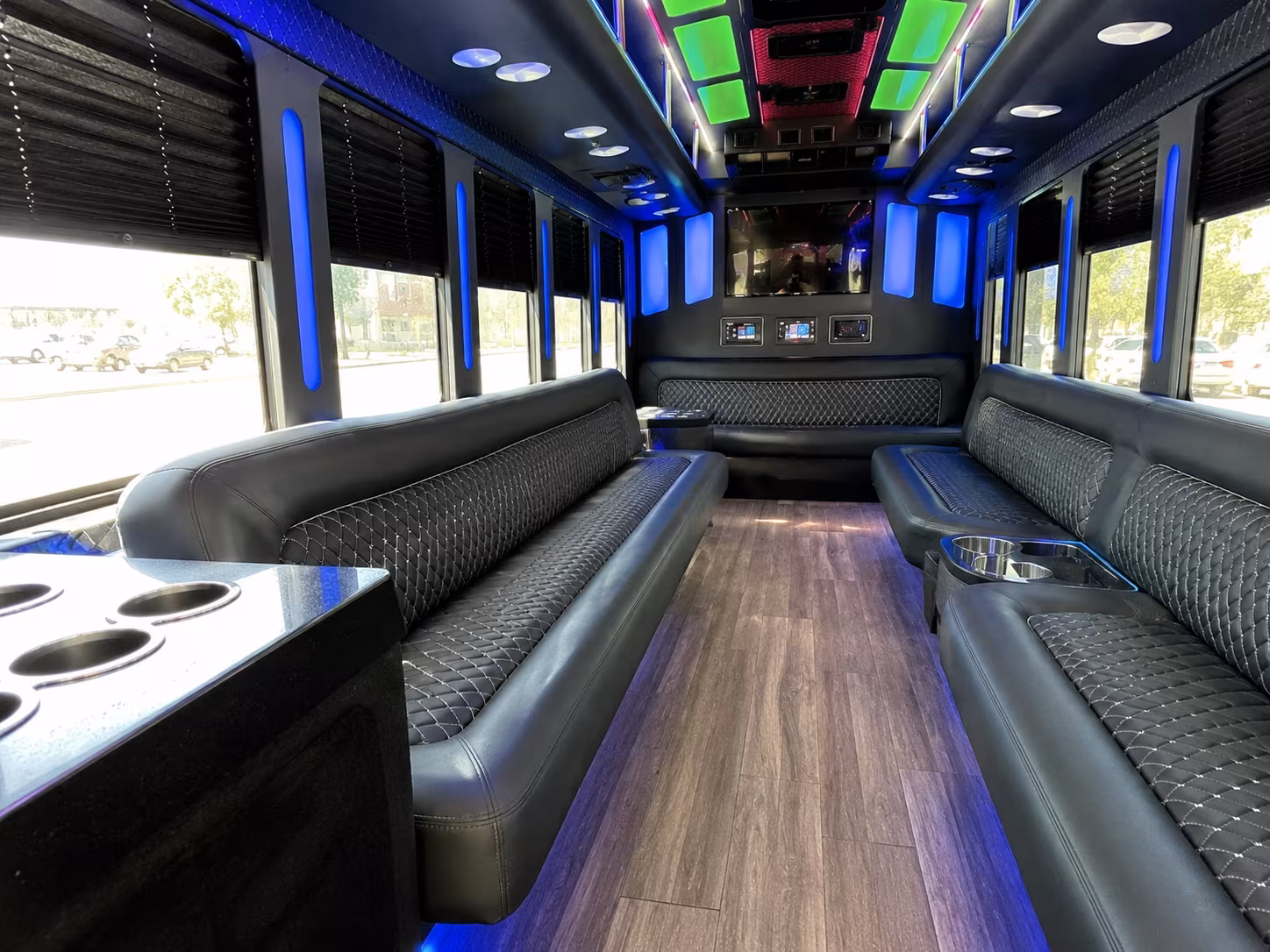 san marcos 15 passenger party bus inside