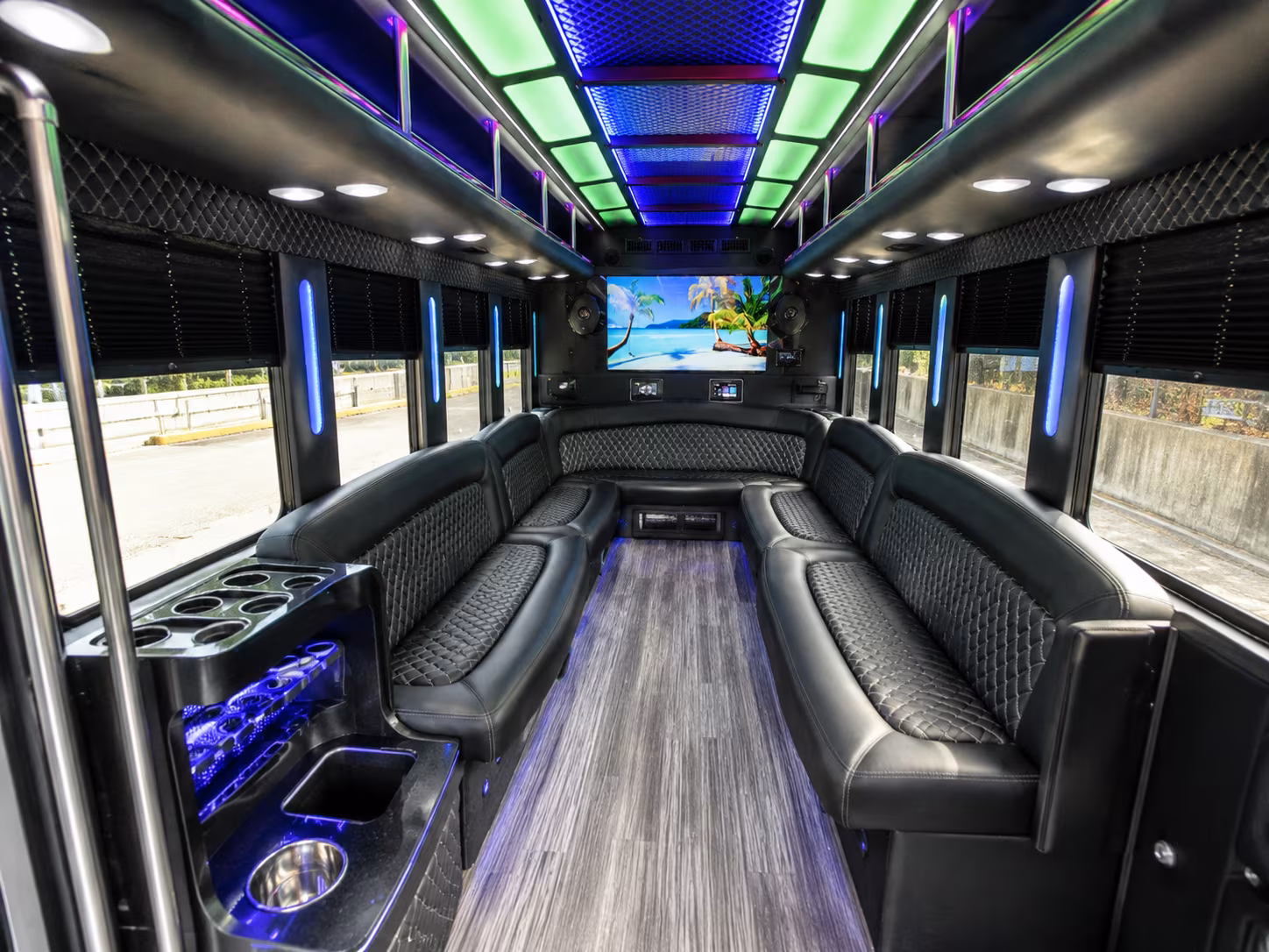 san marcos 18 passenger party bus inside
